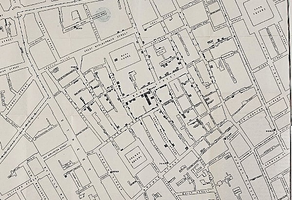 Black and white street map of Broad Street pump