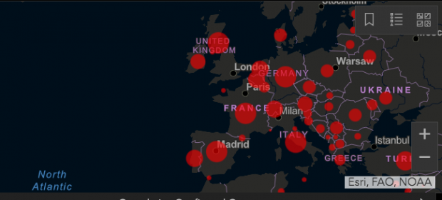 Real time data of coronavirus on a map shown by an app