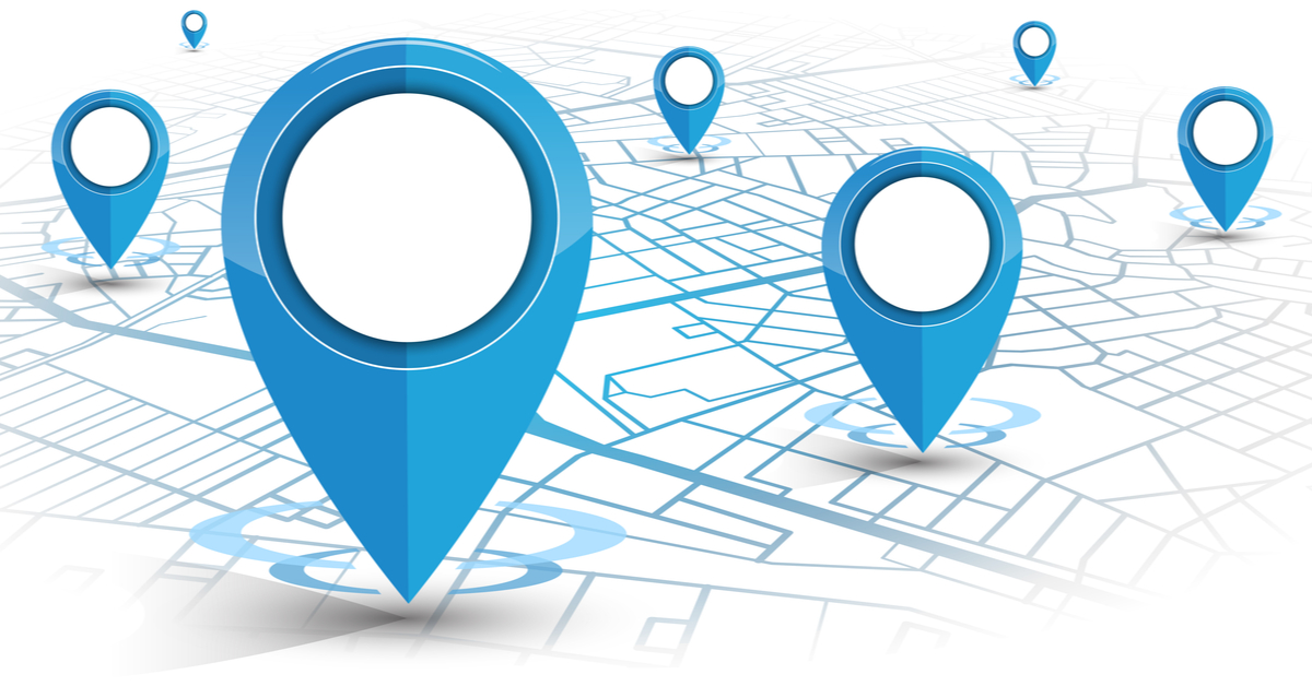 B;lue map with blue location icons