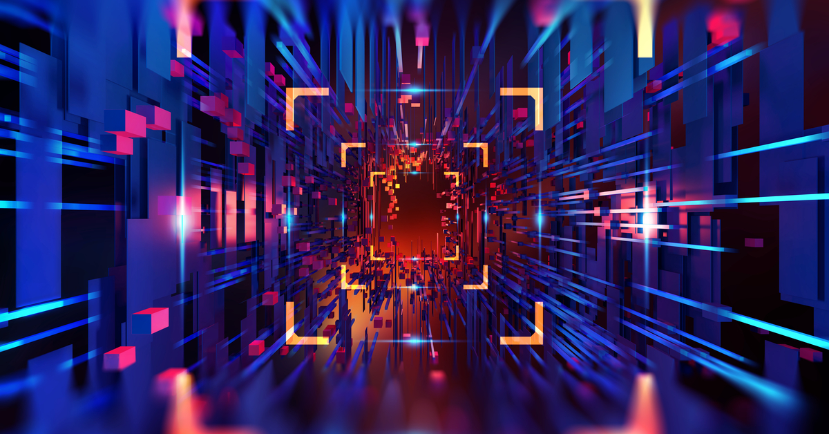 High technology in space. Portal 3D illustration. Space and time, global digital database